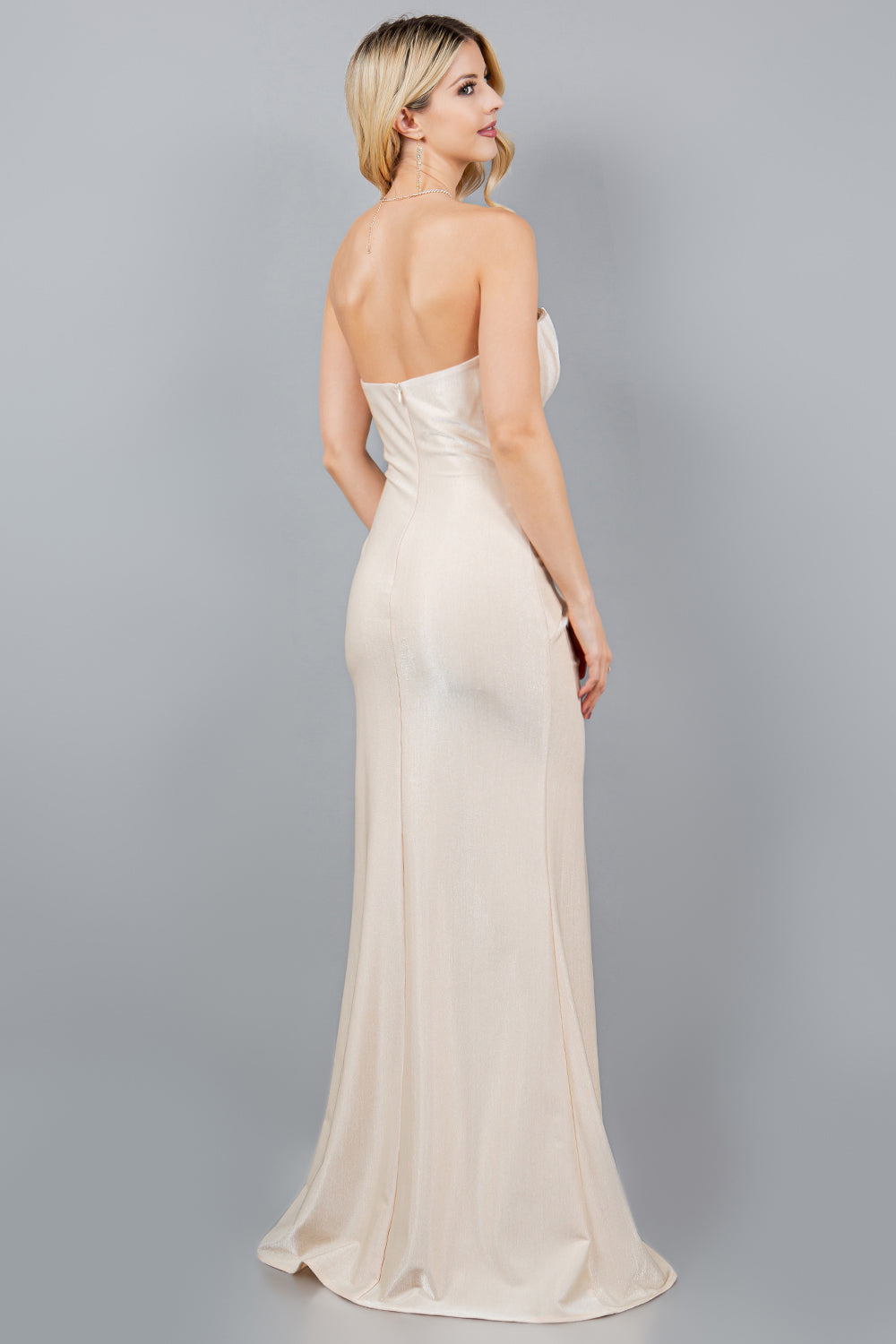 Sweetheart Metallic Fitted Gown with Slit - 8095J