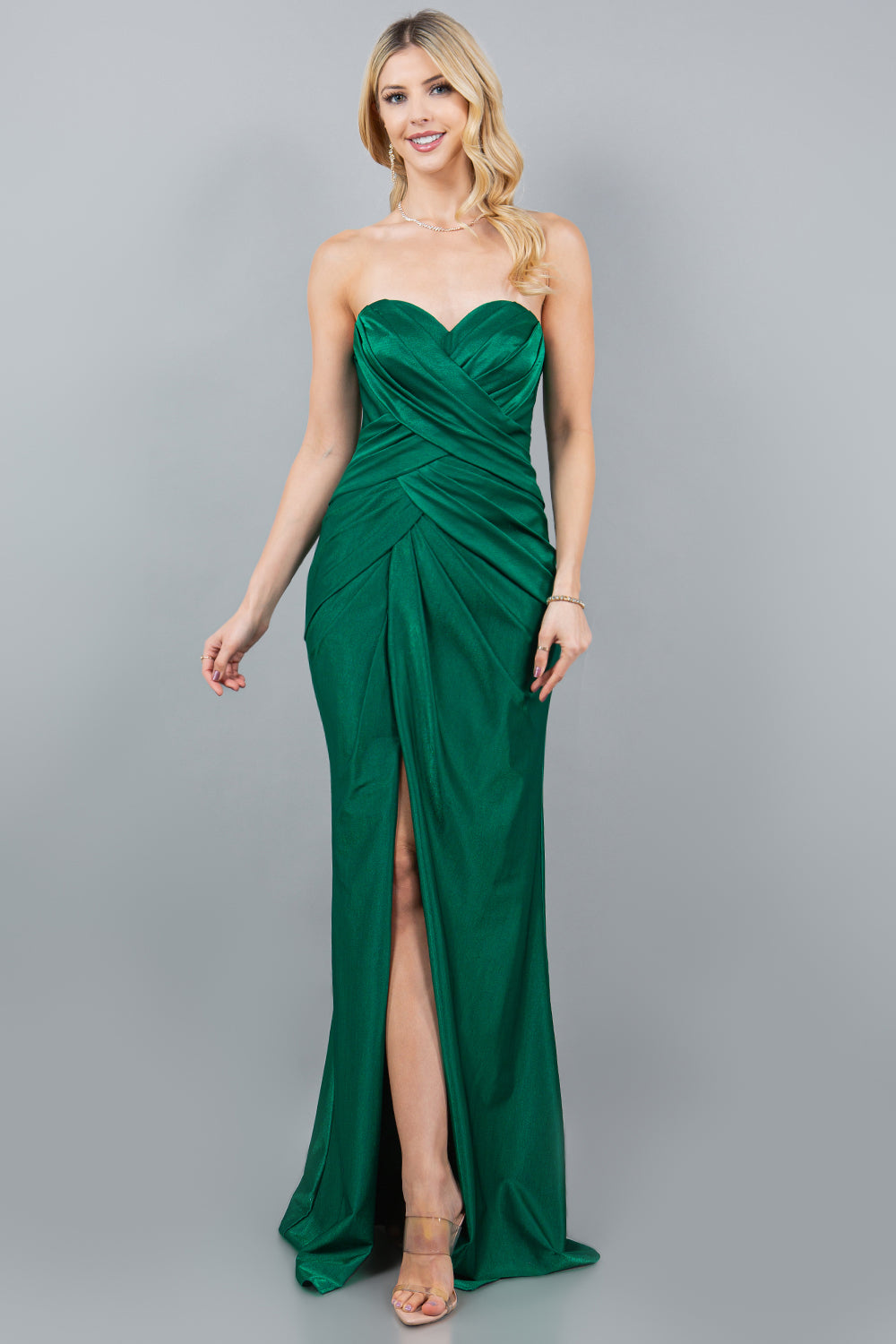 Sweetheart Metallic Fitted Gown with Slit - 8095J