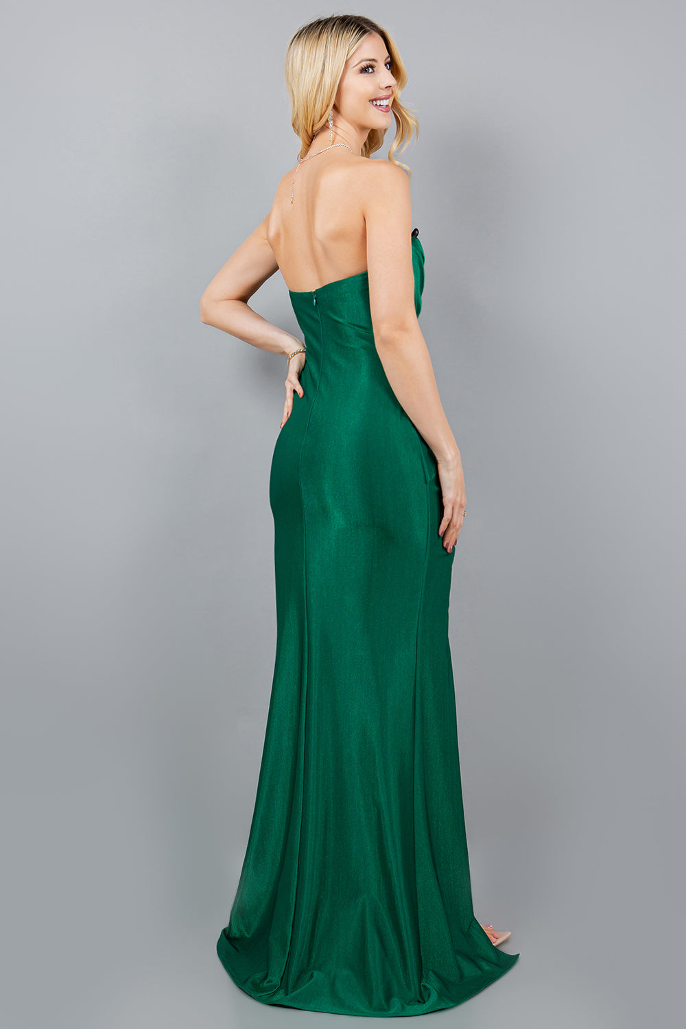 Sweetheart Metallic Fitted Gown with Slit - 8095J