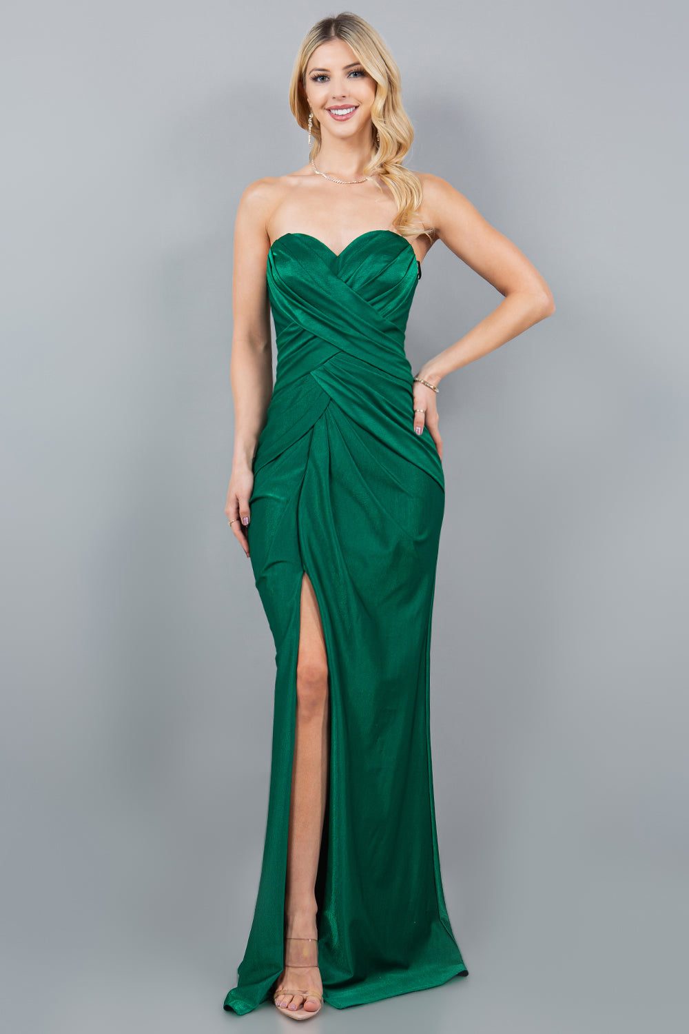 Sweetheart Metallic Fitted Gown with Slit - 8095J