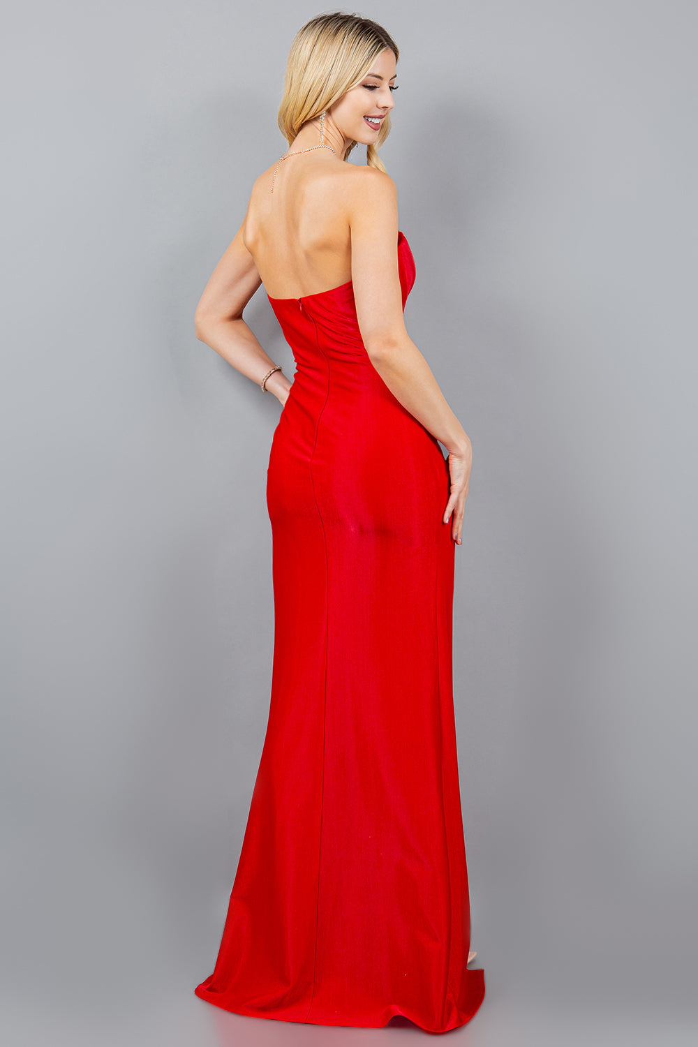 Sweetheart Metallic Fitted Gown with Slit - 8095J