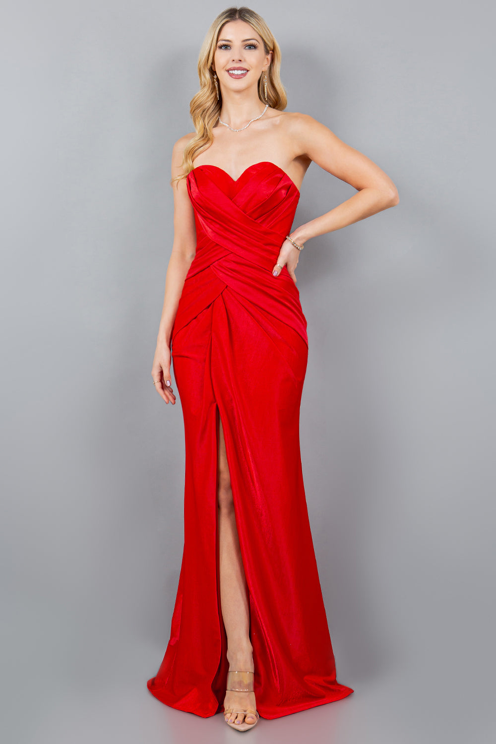 Sweetheart Metallic Fitted Gown with Slit - 8095J