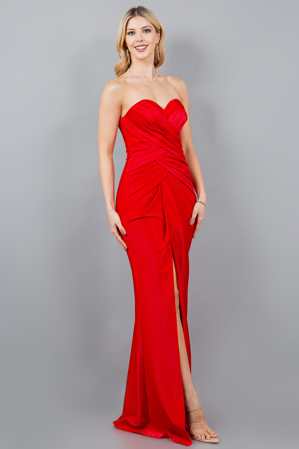 Sweetheart Metallic Fitted Gown with Slit - 8095J