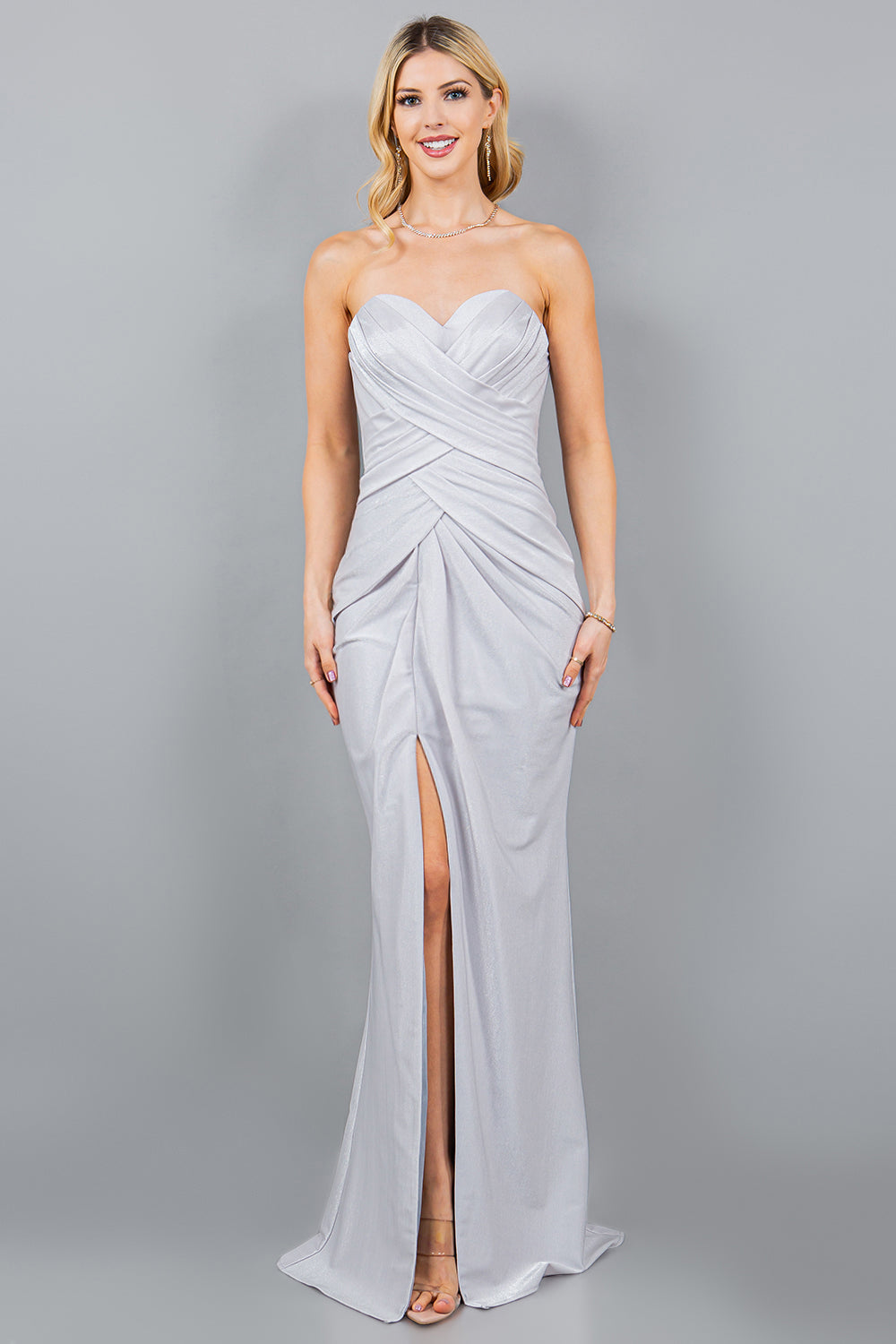 Sweetheart Metallic Fitted Gown with Slit - 8095J