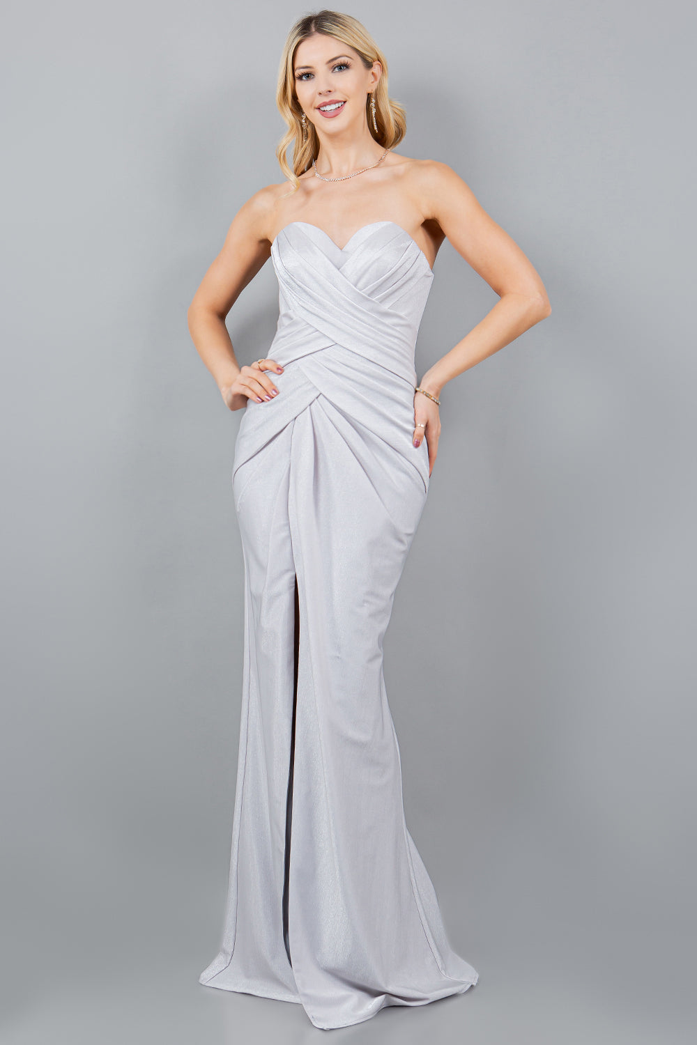 Sweetheart Metallic Fitted Gown with Slit - 8095J