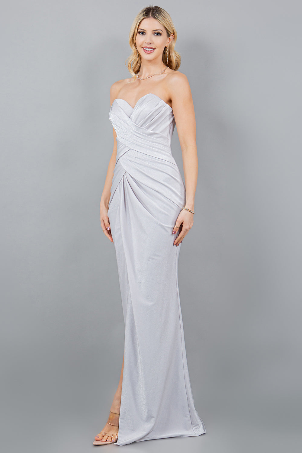 Sweetheart Metallic Fitted Gown with Slit - 8095J