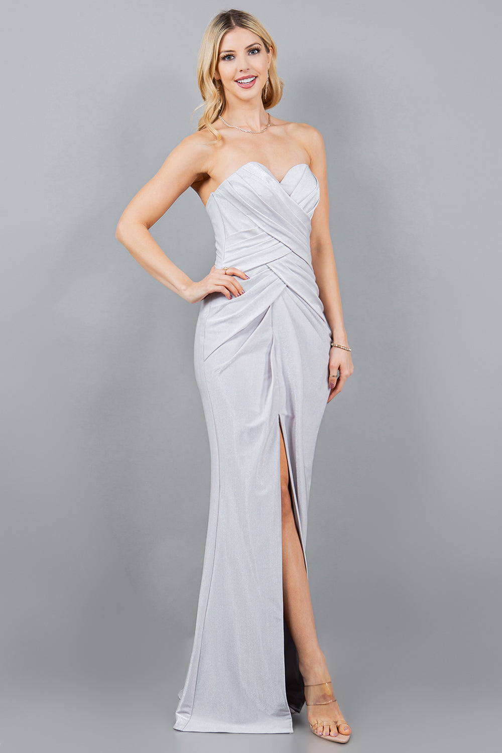 Sweetheart Metallic Fitted Gown with Slit - 8095J