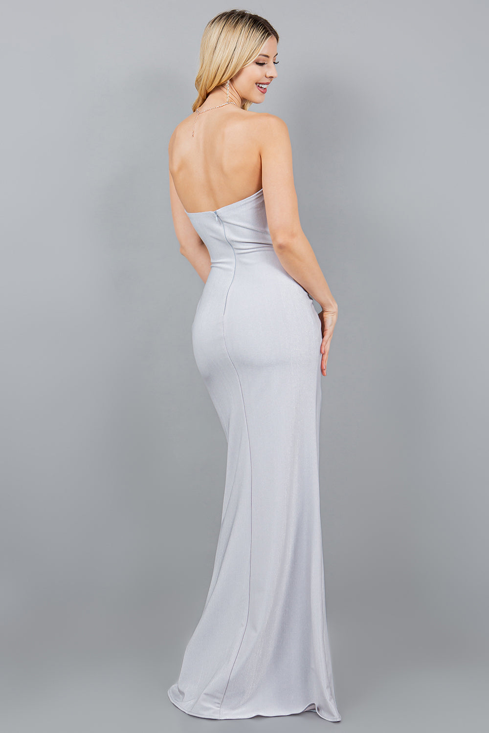 Sweetheart Metallic Fitted Gown with Slit - 8095J