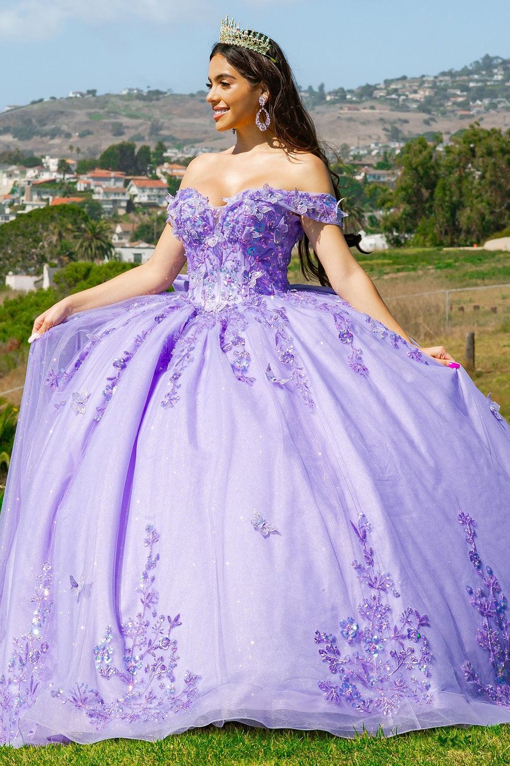 Whimsical Lilac Butterfly Quinceañera Ball Gown - 8111J