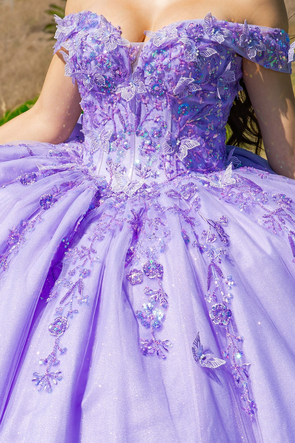 Whimsical Lilac Butterfly Quinceañera Ball Gown - 8111J
