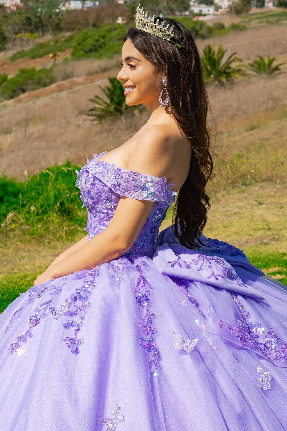 Whimsical Lilac Butterfly Quinceañera Ball Gown - 8111J