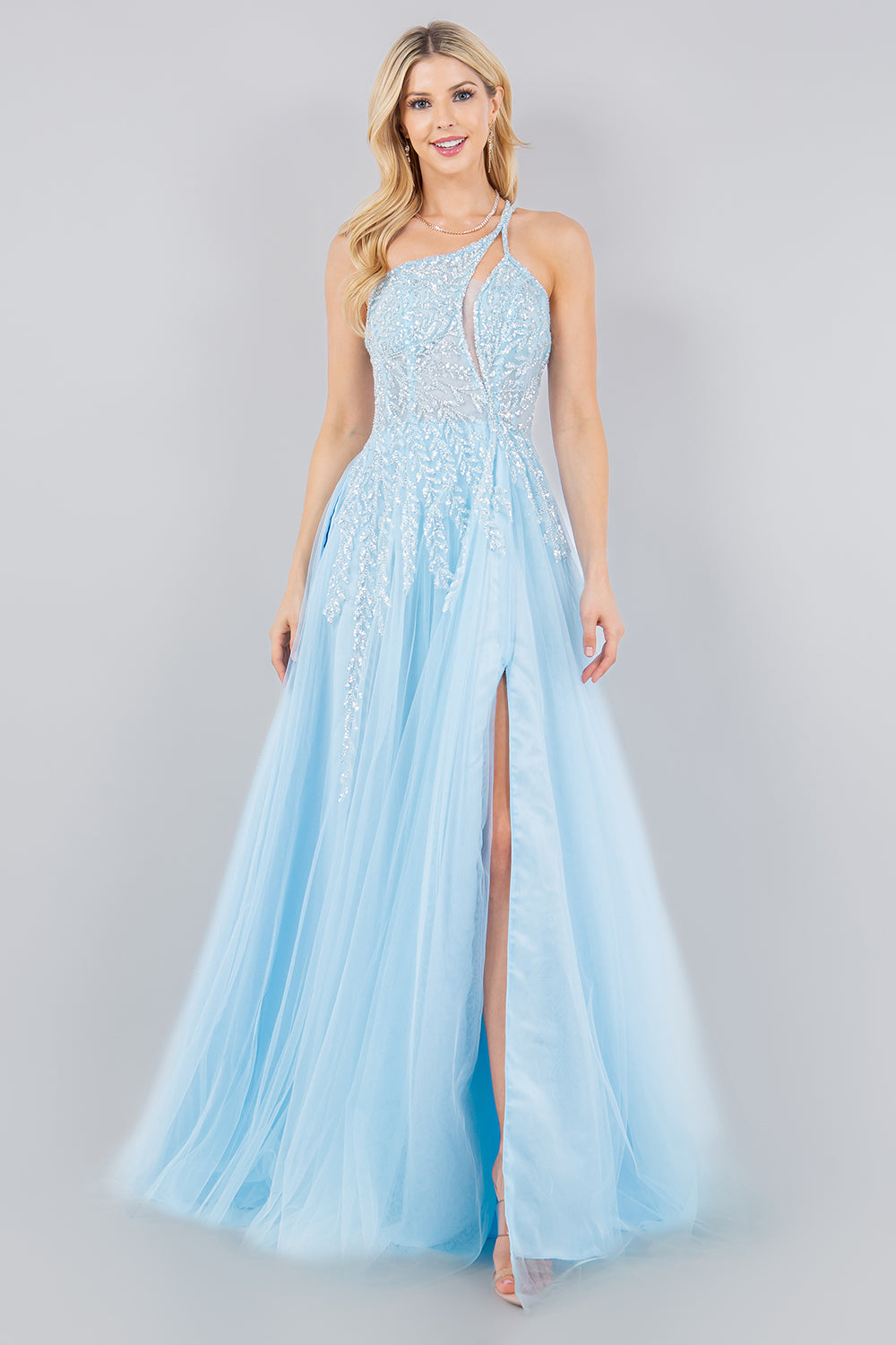 One-Shoulder A-Line Gown with Sequin Embellishments - 8118J