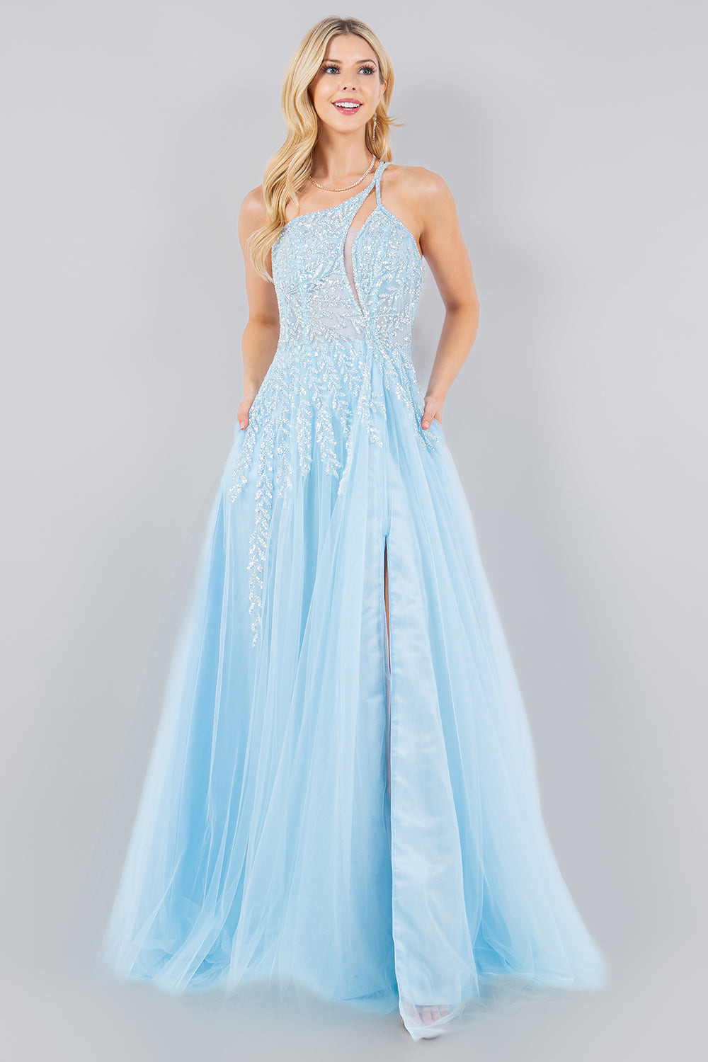 One-Shoulder A-Line Gown with Sequin Embellishments - 8118J