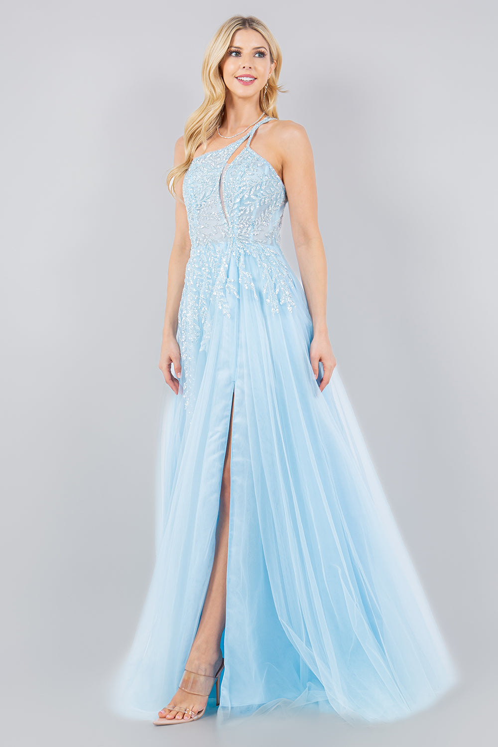 One-Shoulder A-Line Gown with Sequin Embellishments - 8118J