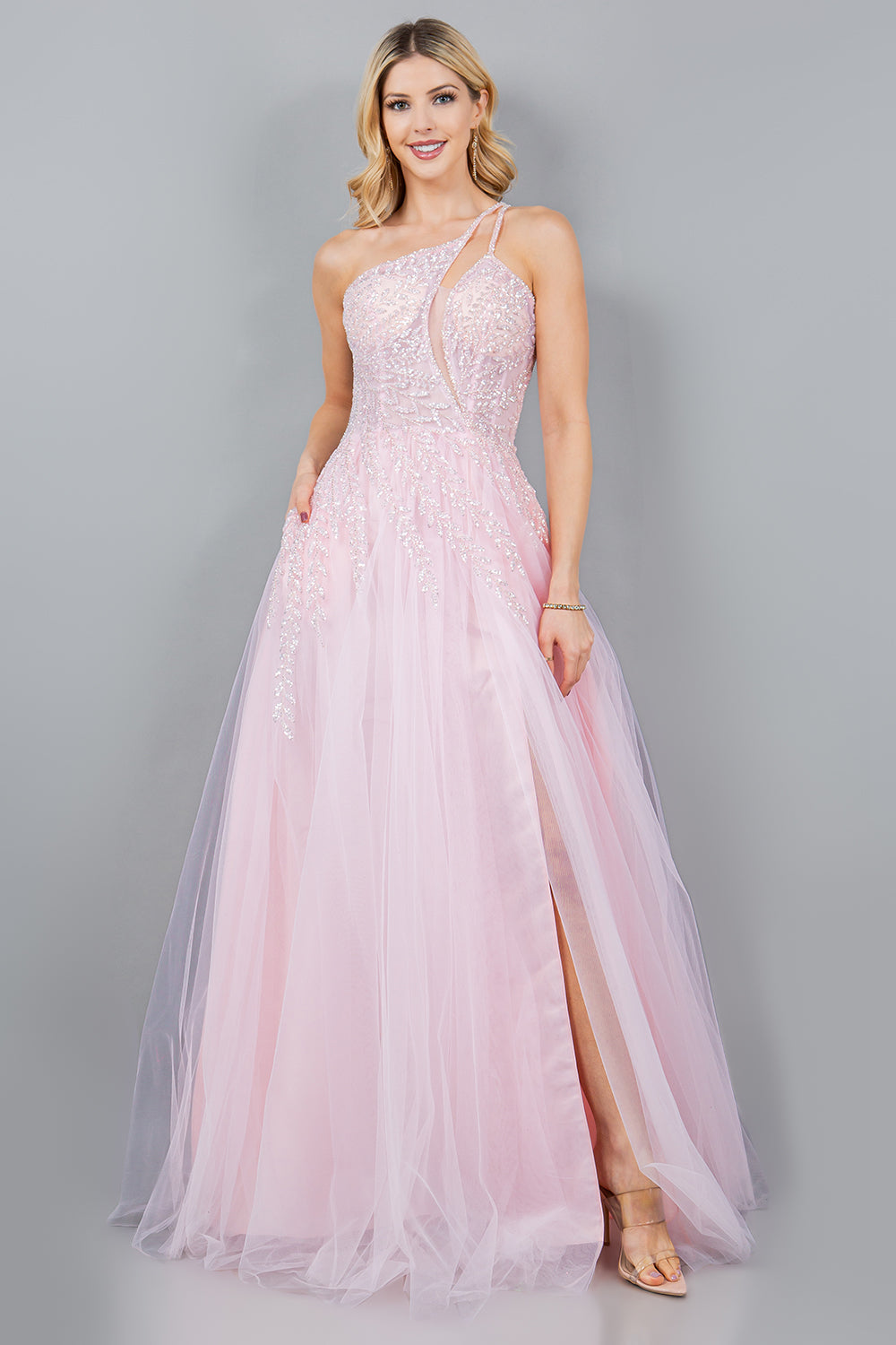 One-Shoulder A-Line Gown with Sequin Embellishments - 8118J