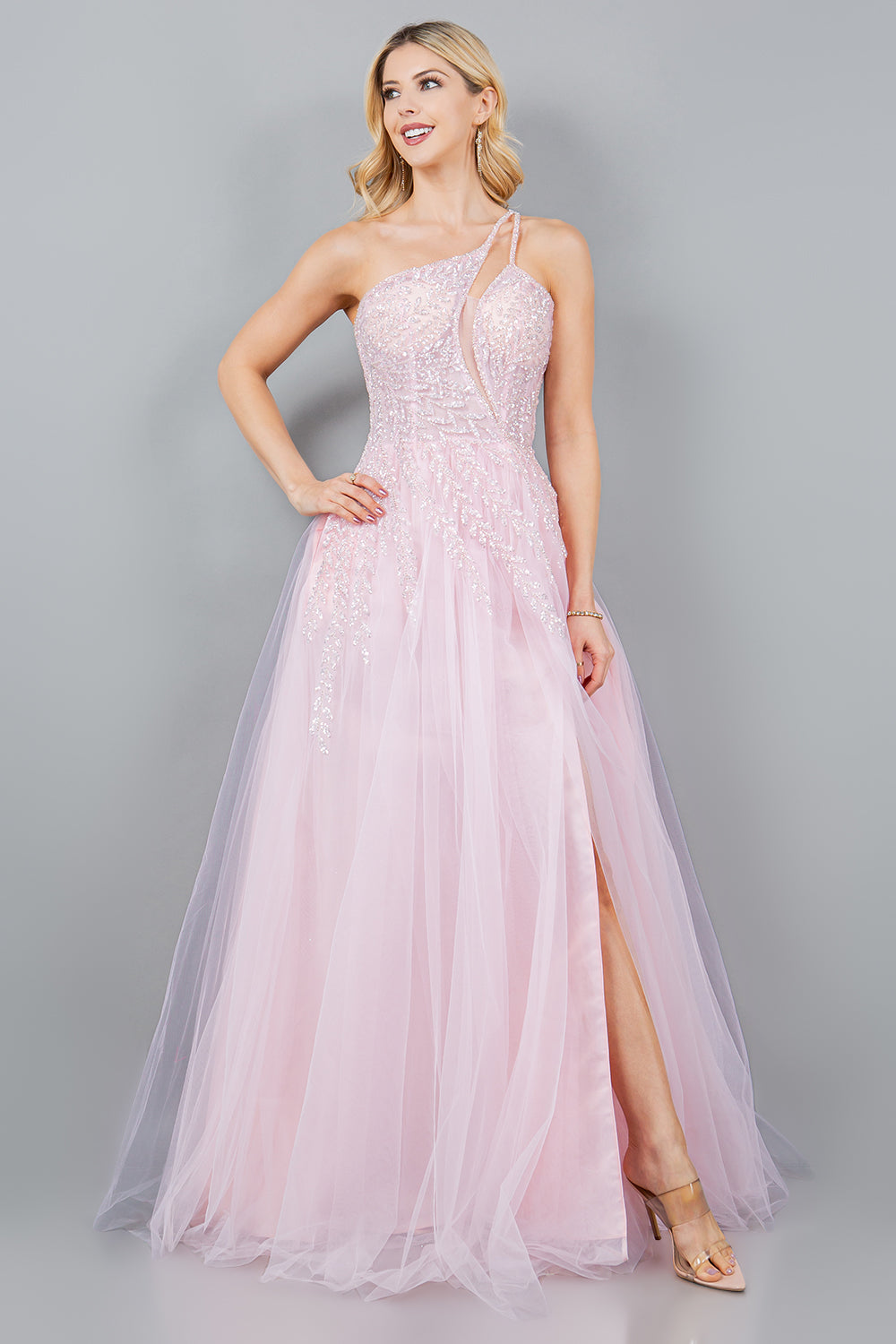 One-Shoulder A-Line Gown with Sequin Embellishments - 8118J