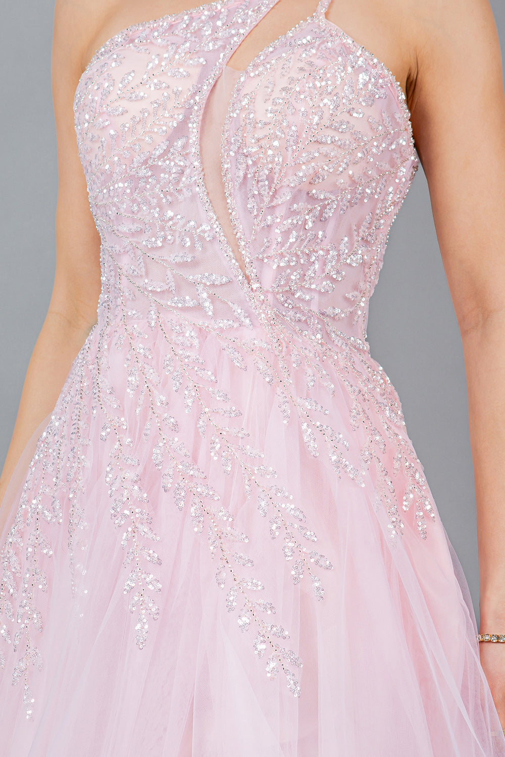 One-Shoulder A-Line Gown with Sequin Embellishments - 8118J