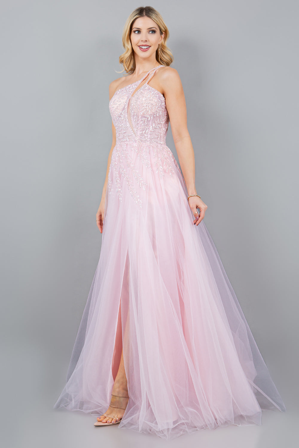 One-Shoulder A-Line Gown with Sequin Embellishments - 8118J