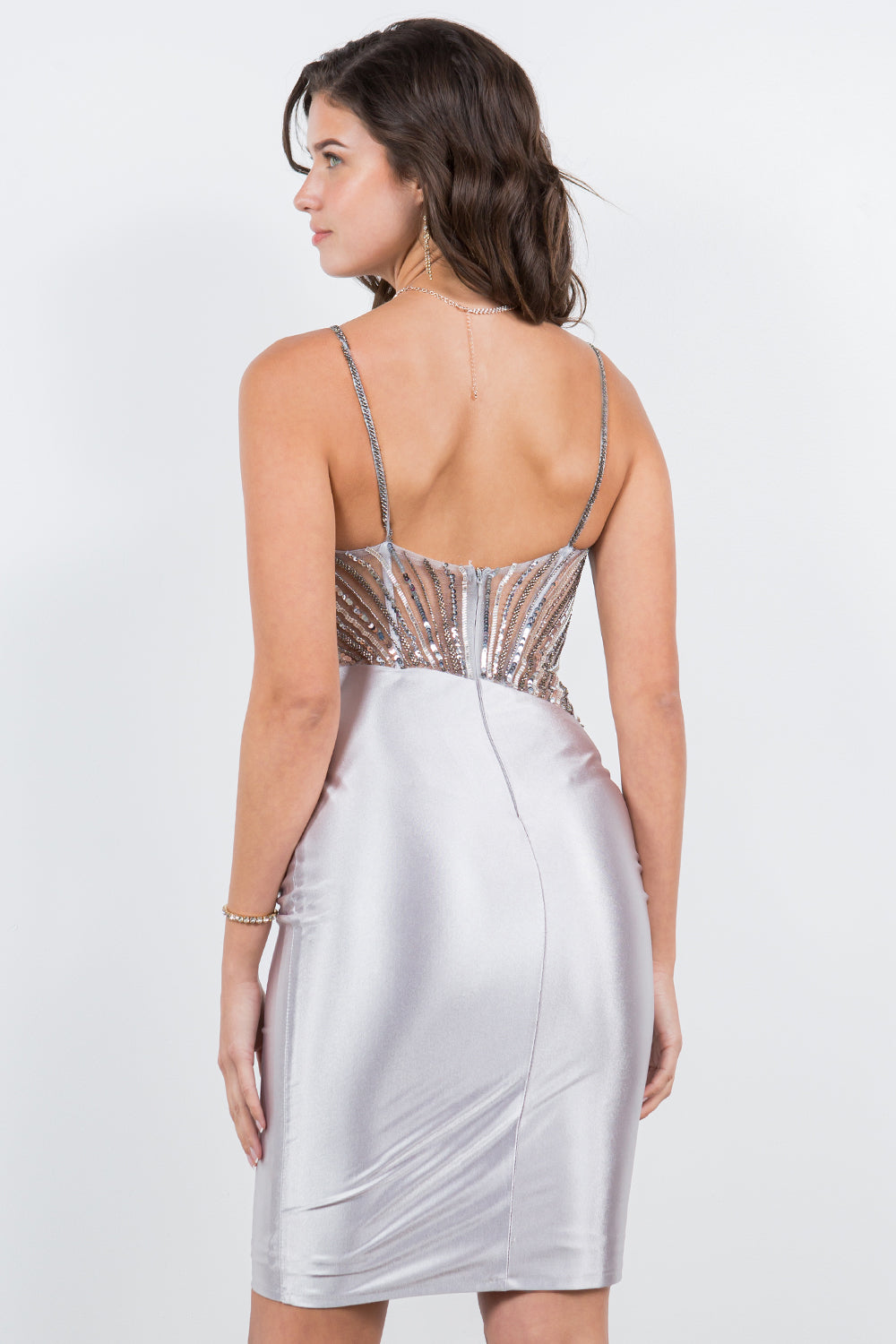 Beaded Sequin Satin Corset Bodycon Dress - 8121J