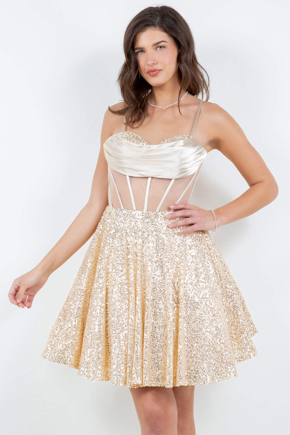 Sequin Sweetheart Corset Fit and Flare Party Dress - 8126J