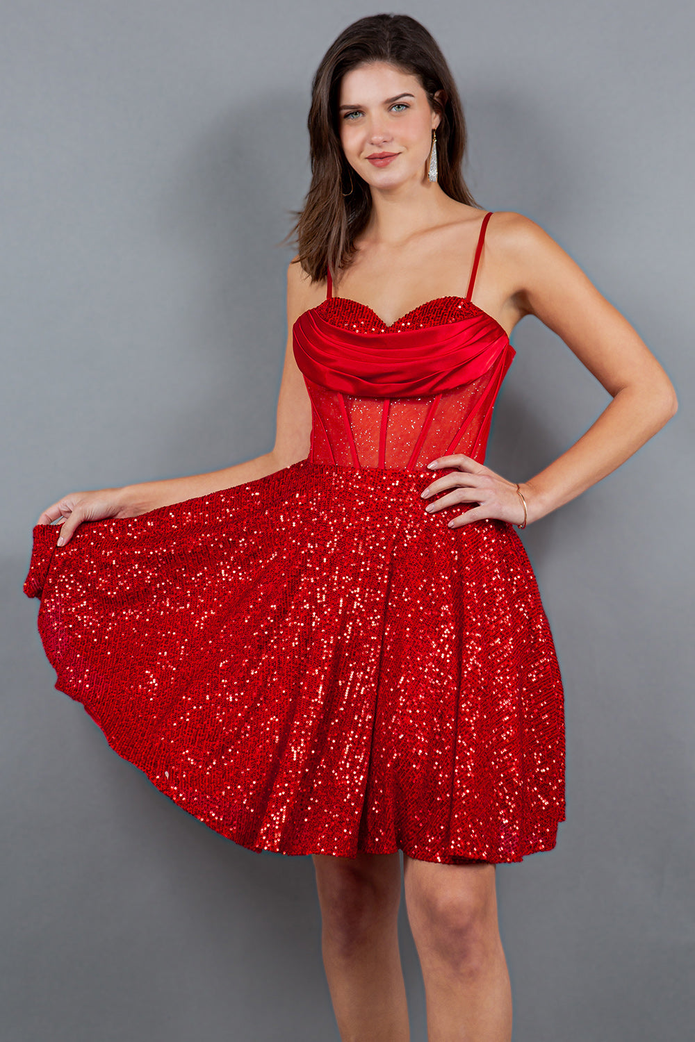 Sequin Sweetheart Corset Fit and Flare Party Dress - 8126J