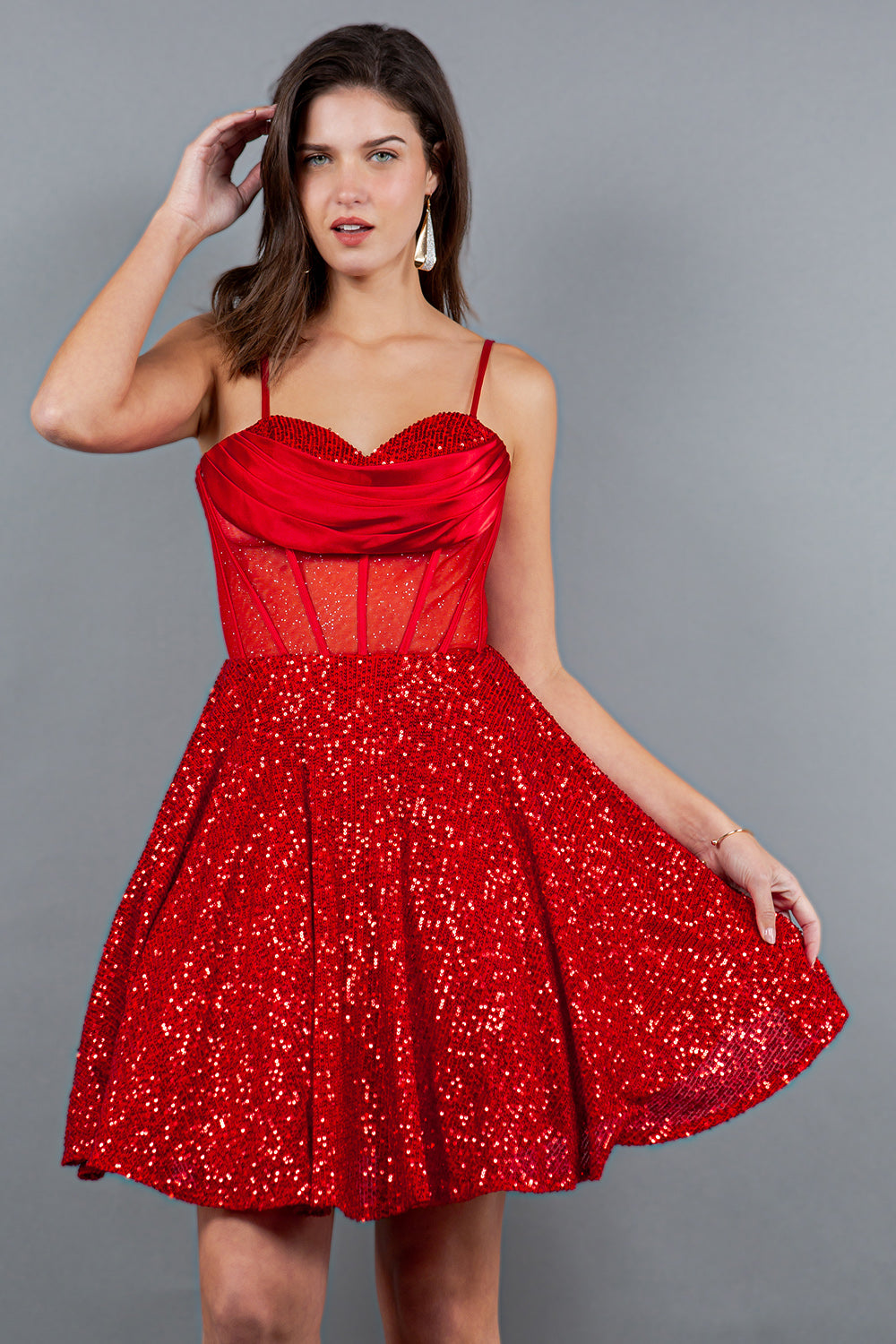 Sequin Sweetheart Corset Fit and Flare Party Dress - 8126J