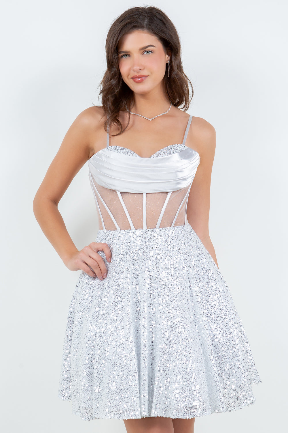 Sequin Sweetheart Corset Fit and Flare Party Dress - 8126J