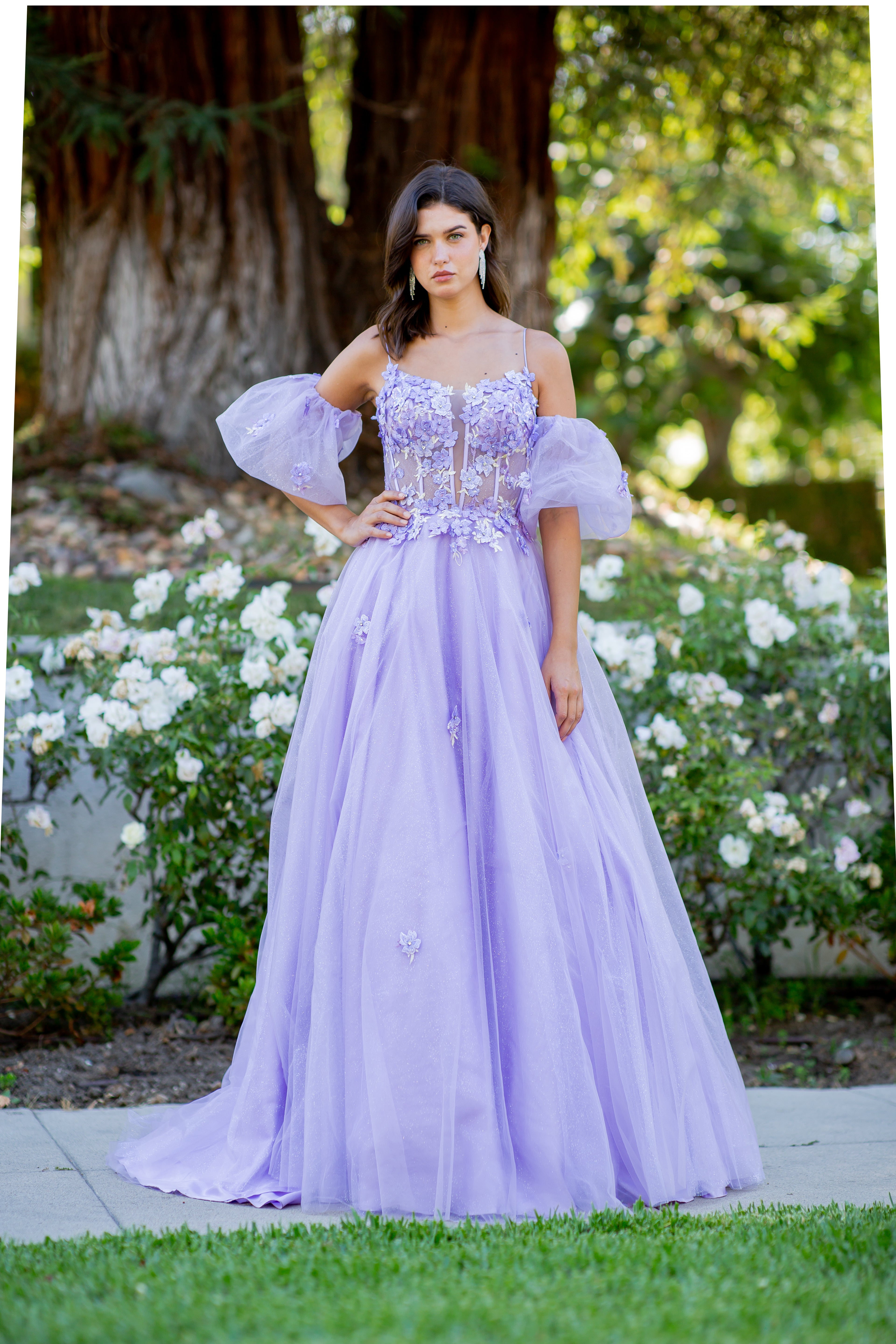 Dreamy Lilac 3D Floral Appliqué Tulle Ball Gown - 8130J