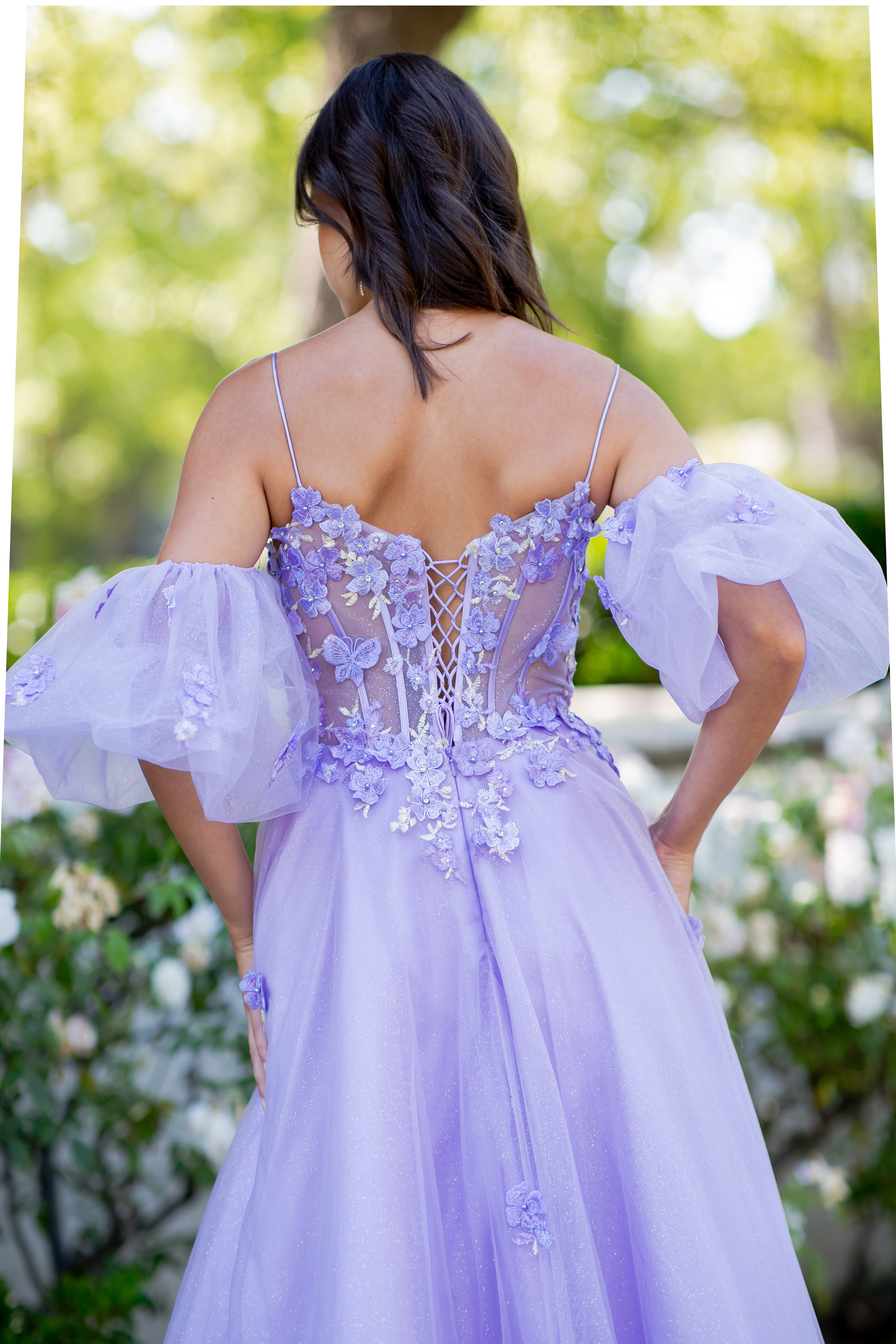 Dreamy Lilac 3D Floral Appliqué Tulle Ball Gown - 8130J