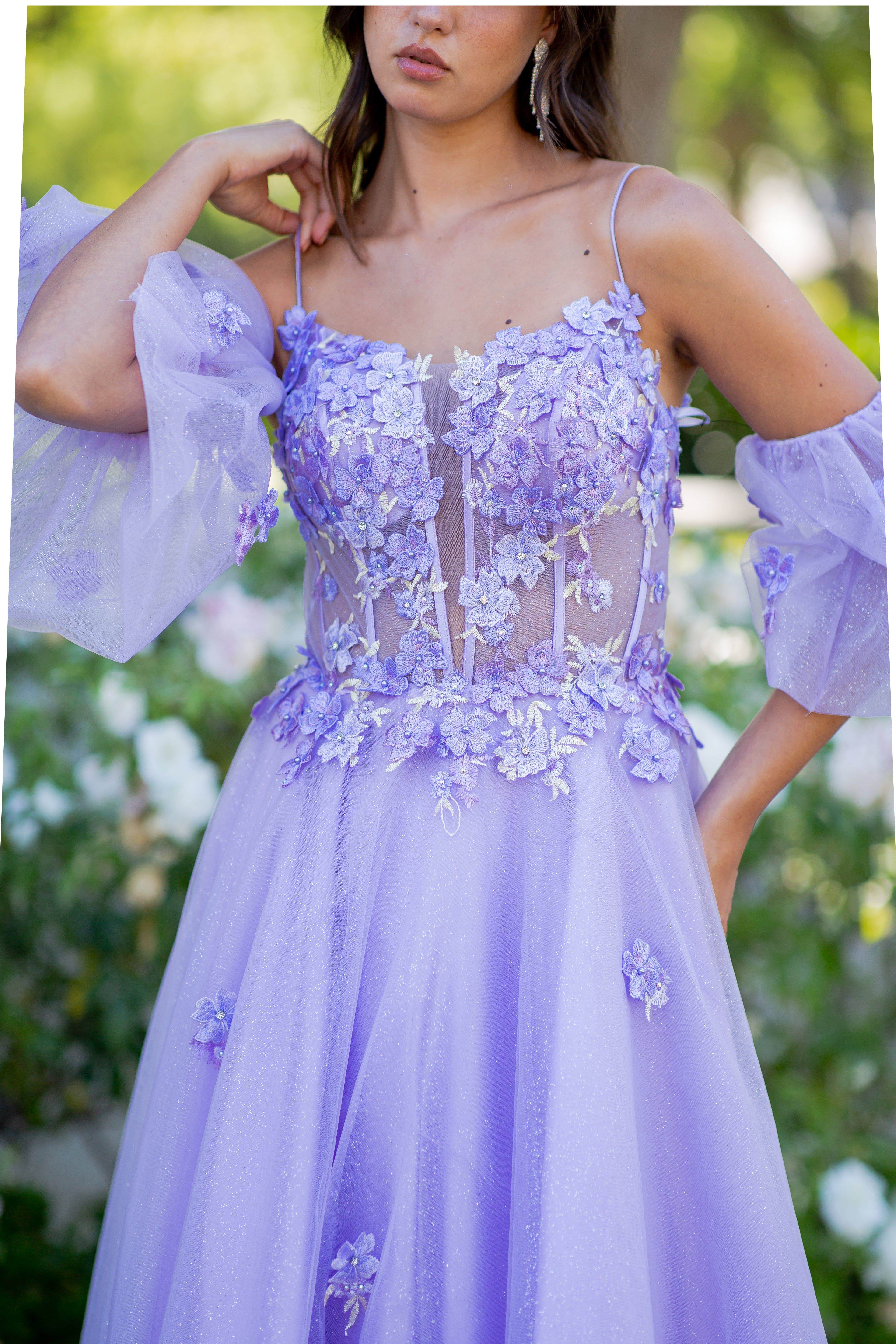 Dreamy Lilac 3D Floral Appliqué Tulle Ball Gown - 8130J