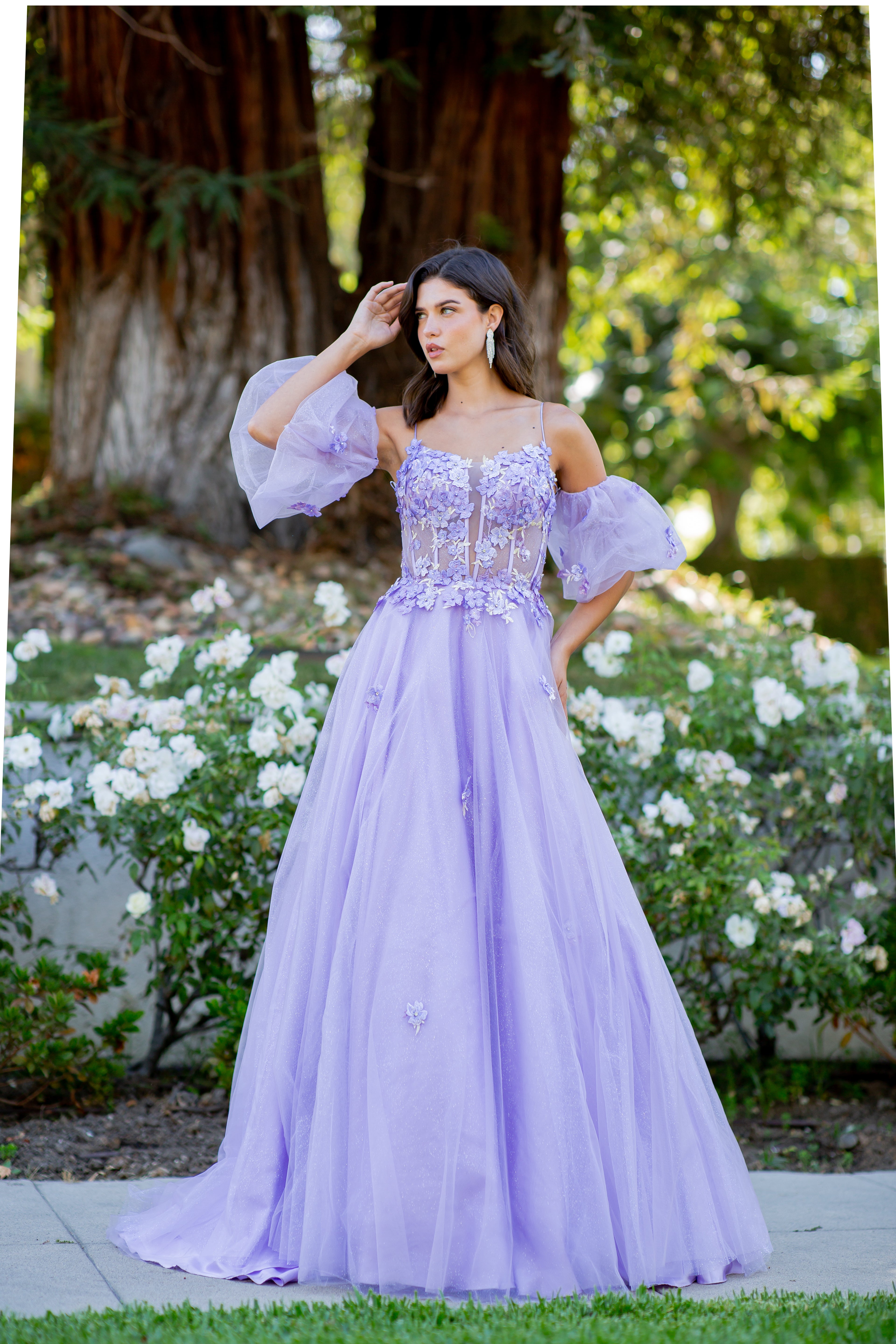 Dreamy Lilac 3D Floral Appliqué Tulle Ball Gown - 8130J