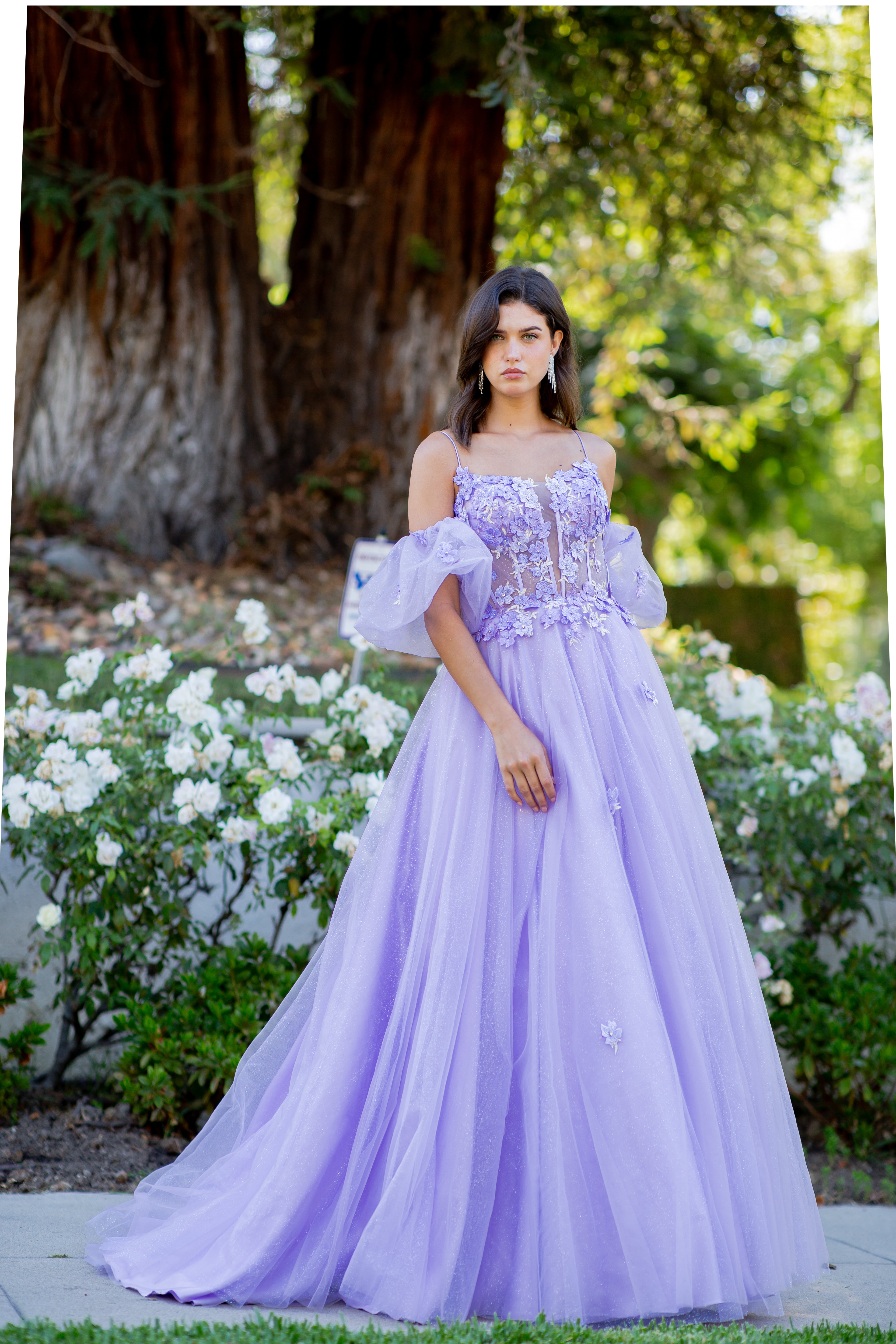 Dreamy Lilac 3D Floral Appliqué Tulle Ball Gown - 8130J