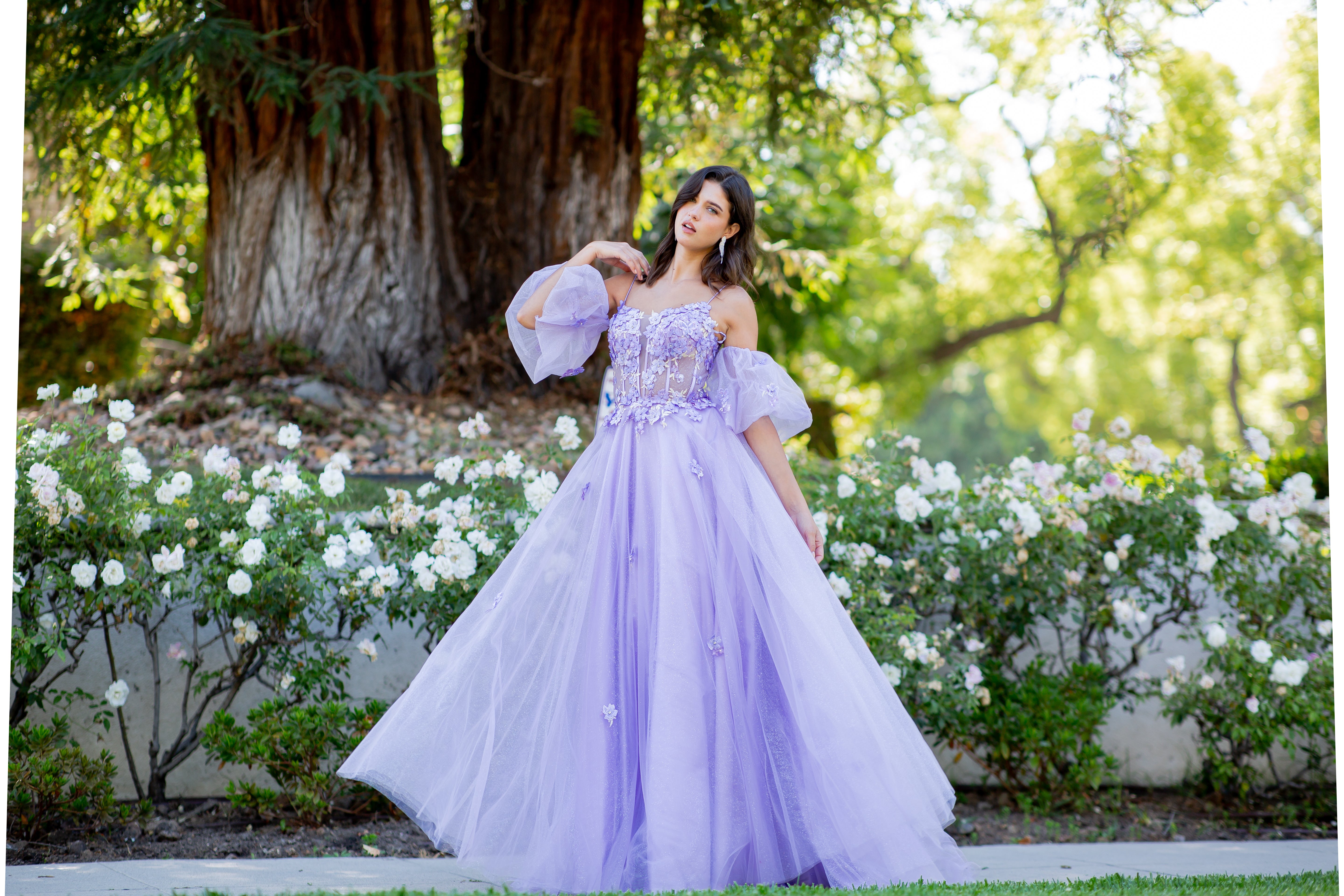 Dreamy Lilac 3D Floral Appliqué Tulle Ball Gown - 8130J