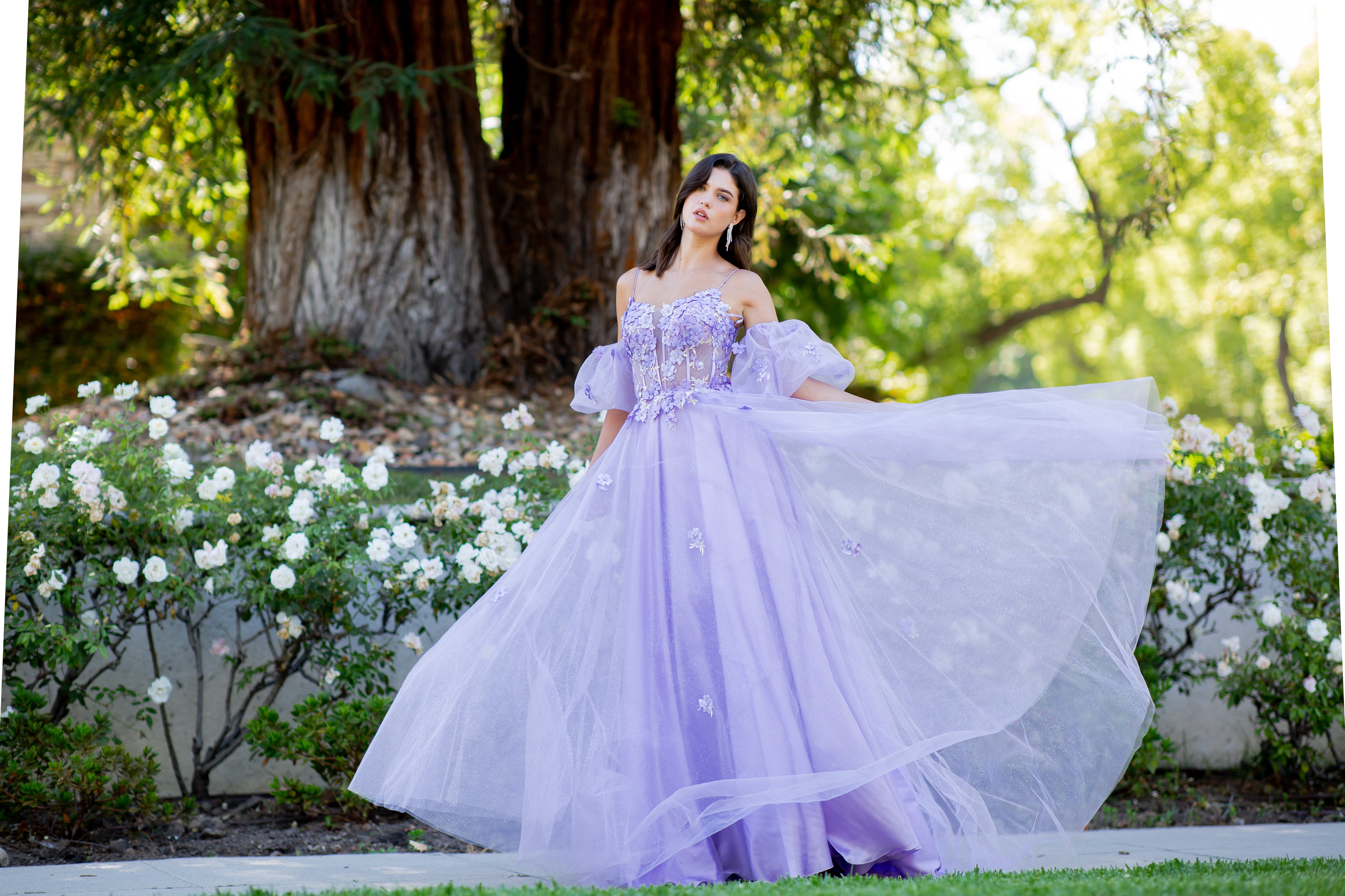 Dreamy Lilac 3D Floral Appliqué Tulle Ball Gown - 8130J