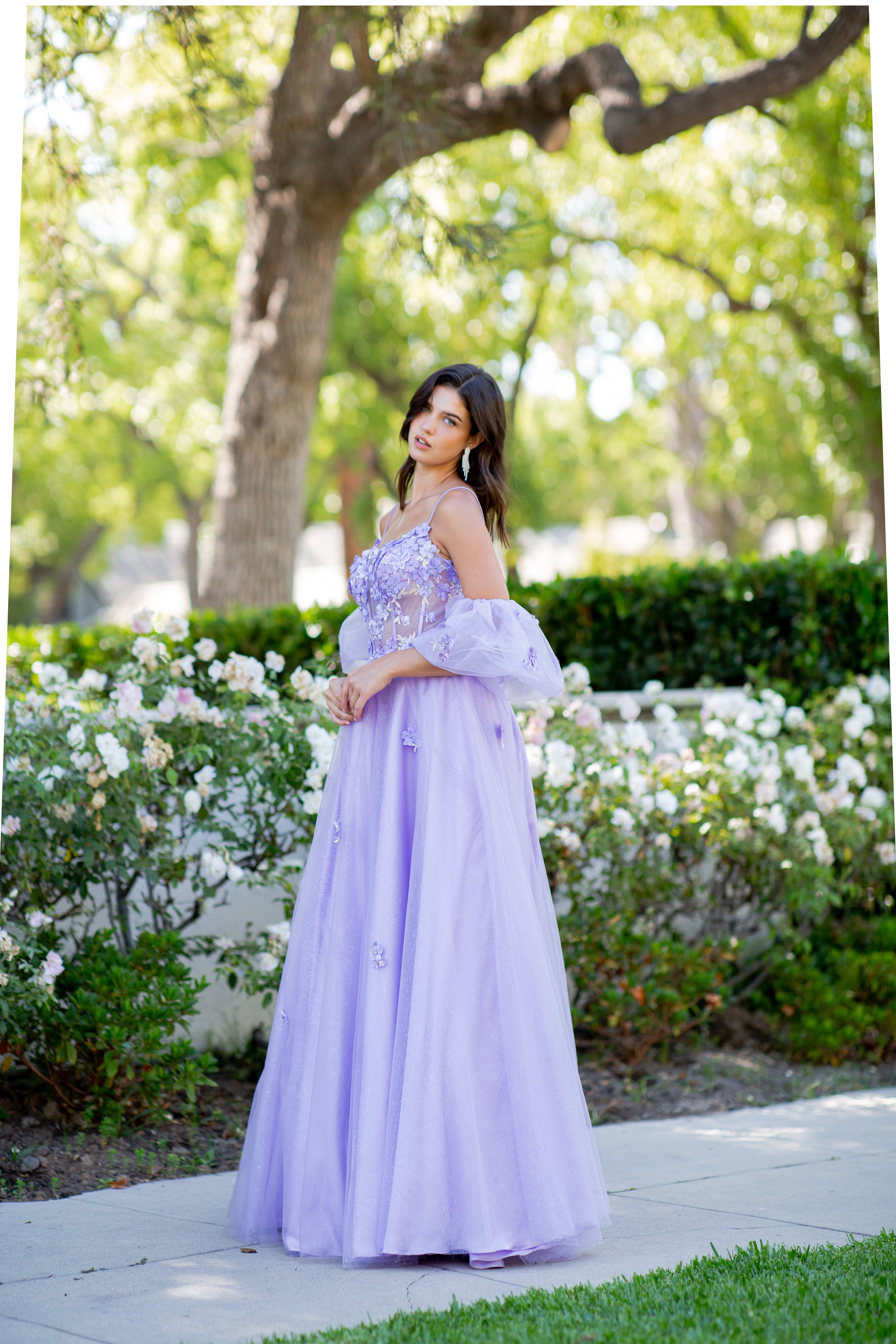 Dreamy Lilac 3D Floral Appliqué Tulle Ball Gown - 8130J