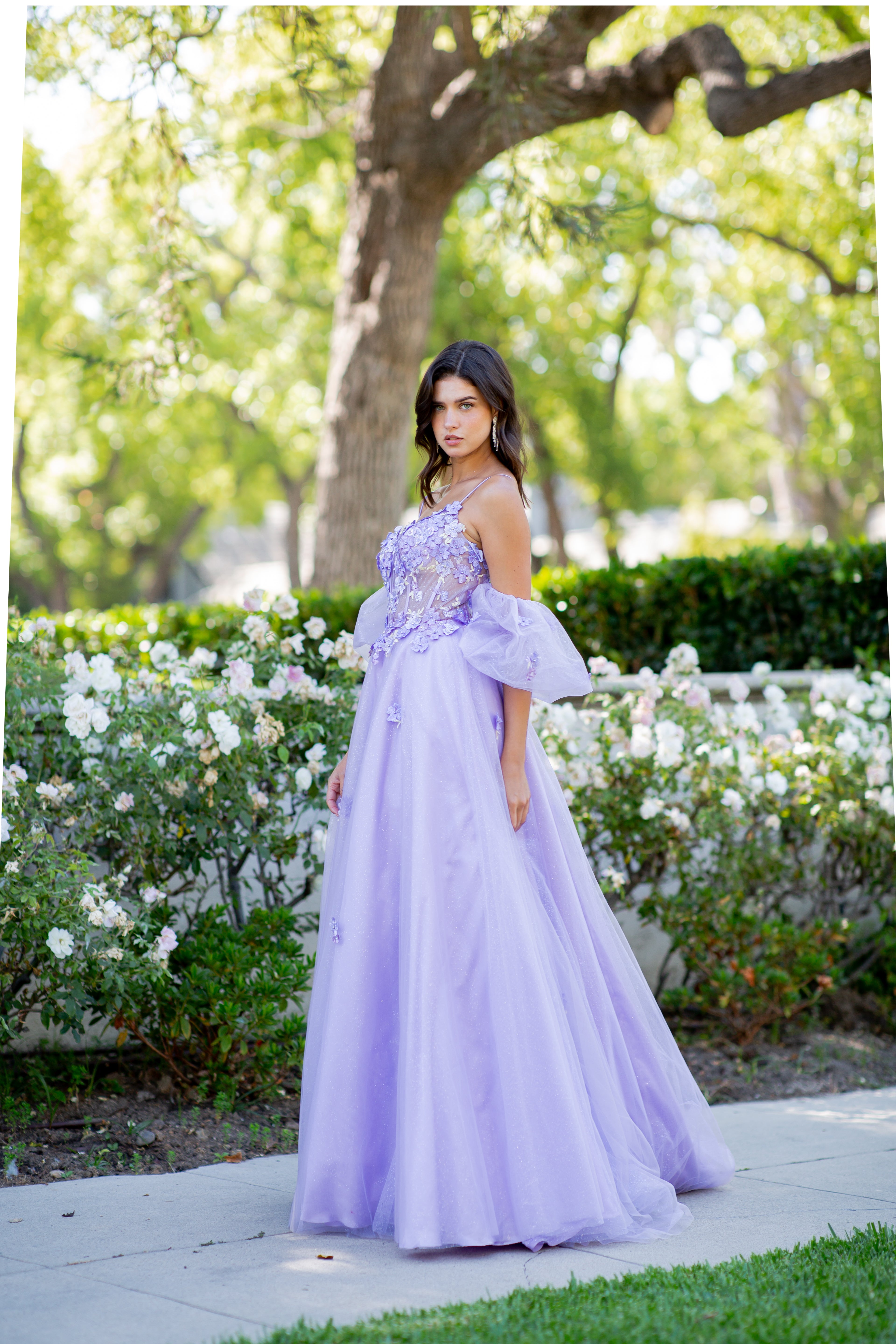 Dreamy Lilac 3D Floral Appliqué Tulle Ball Gown - 8130J