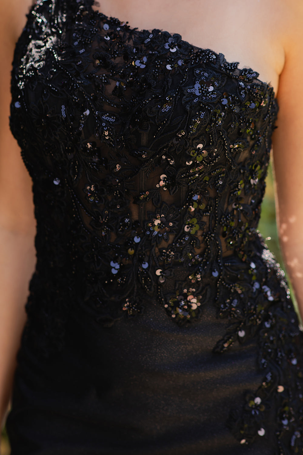 One-Shoulder Beaded Evening Gown - 8162J