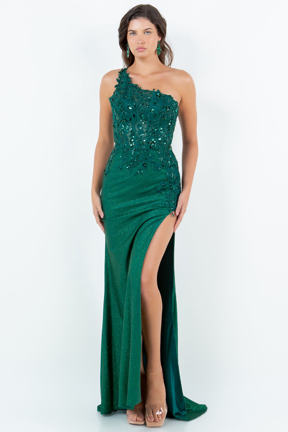 One-Shoulder Beaded Evening Gown - 8162J