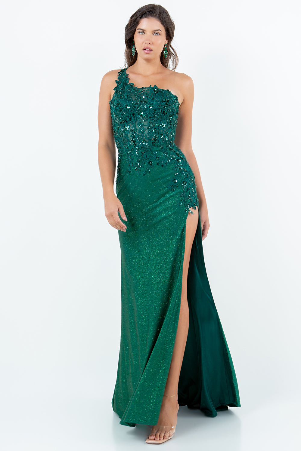 One-Shoulder Beaded Evening Gown - 8162J