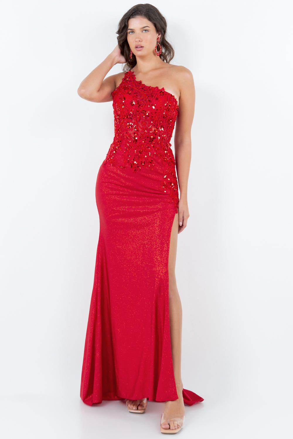 One-Shoulder Beaded Evening Gown - 8162J