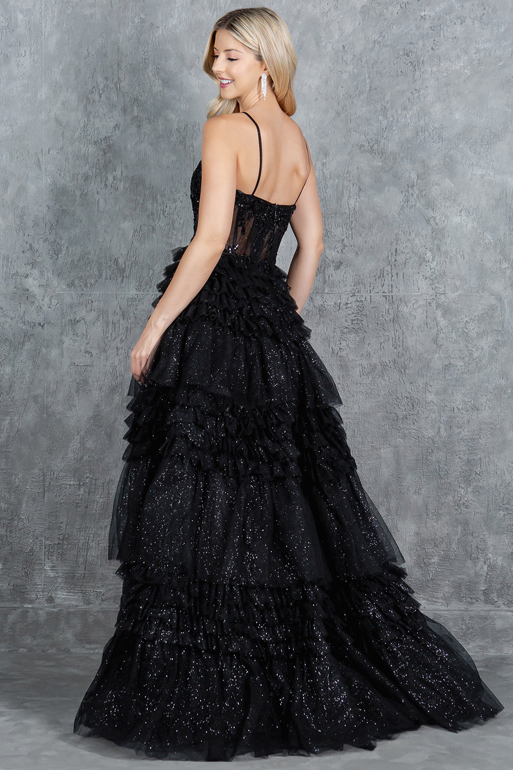 Tiered Ruffle Ball Gown with Embellished Corset Bodice - 8163J