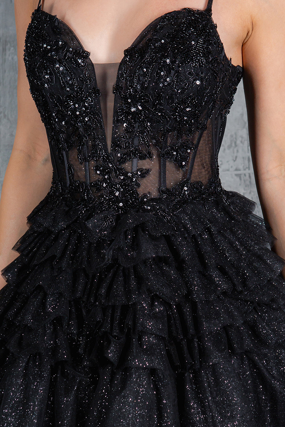 Tiered Ruffle Ball Gown with Embellished Corset Bodice - 8163J
