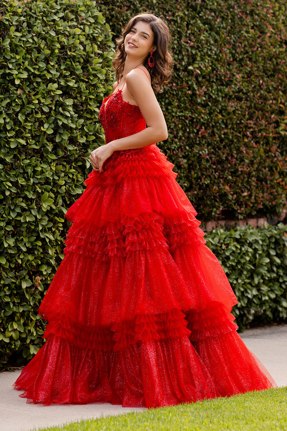 Tiered Ruffle Ball Gown with Embellished Corset Bodice - 8163J