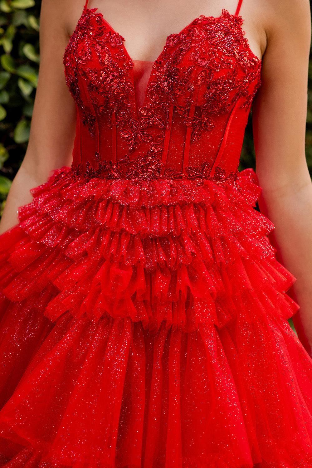 Tiered Ruffle Ball Gown with Embellished Corset Bodice - 8163J