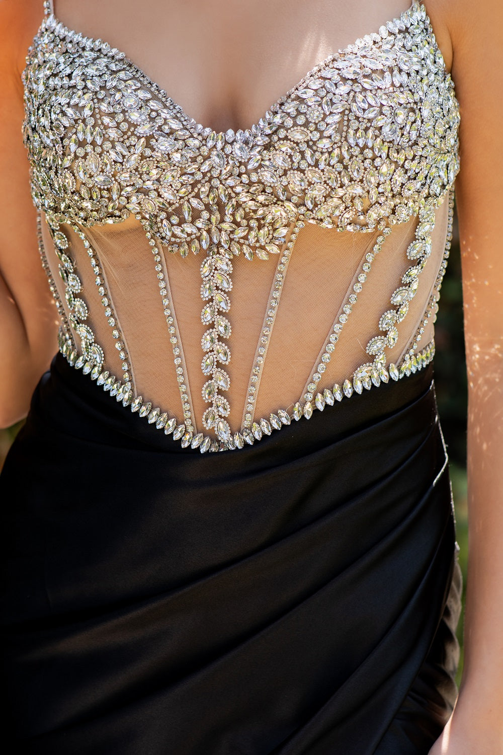 Crystal Rhinestone Corset Slit Gown - 8171J