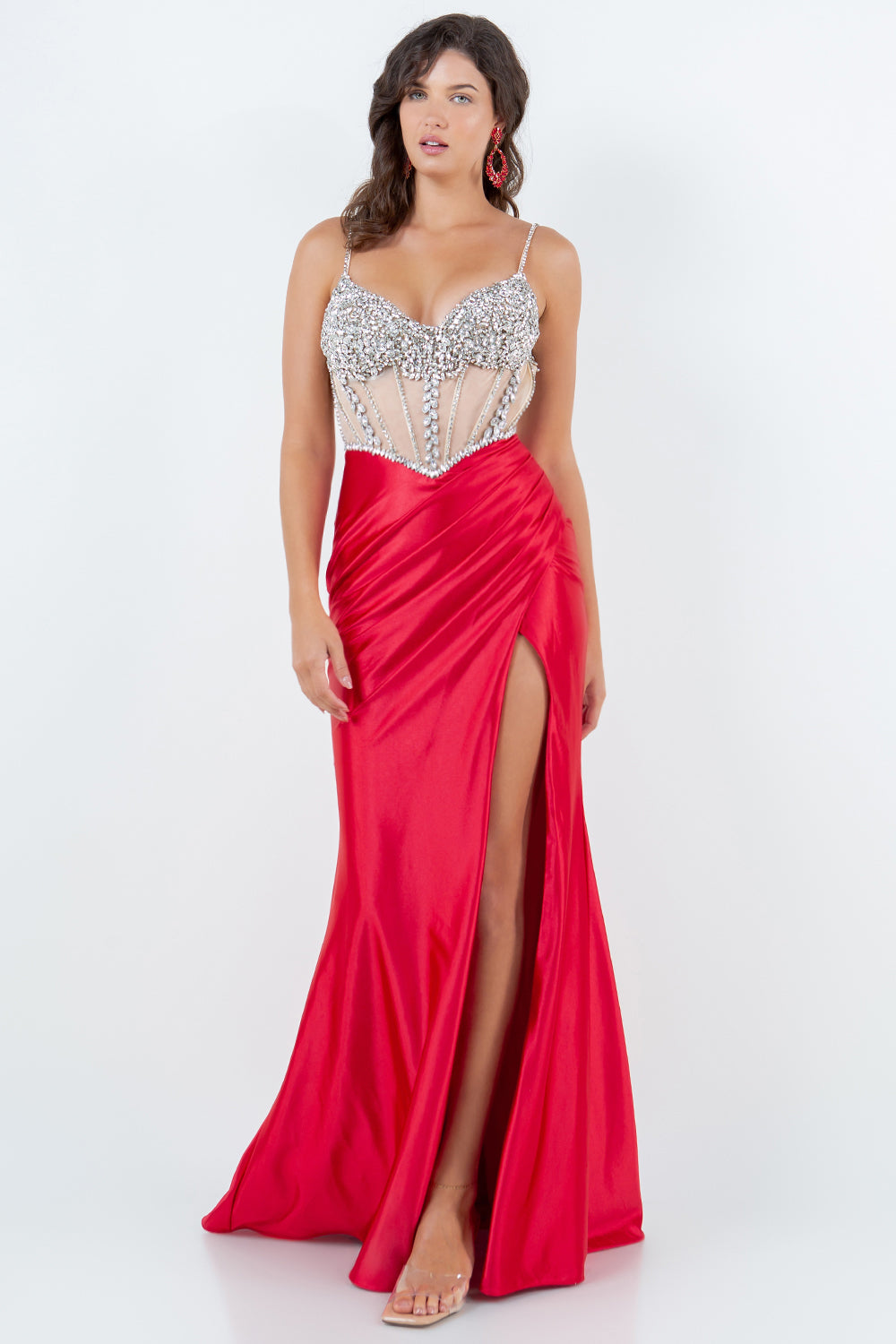 Crystal Rhinestone Corset Slit Gown - 8171J