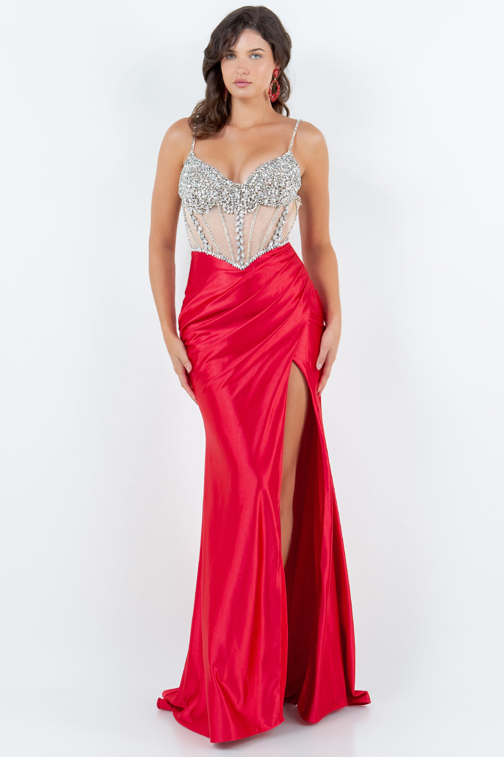 Crystal Rhinestone Corset Slit Gown - 8171J