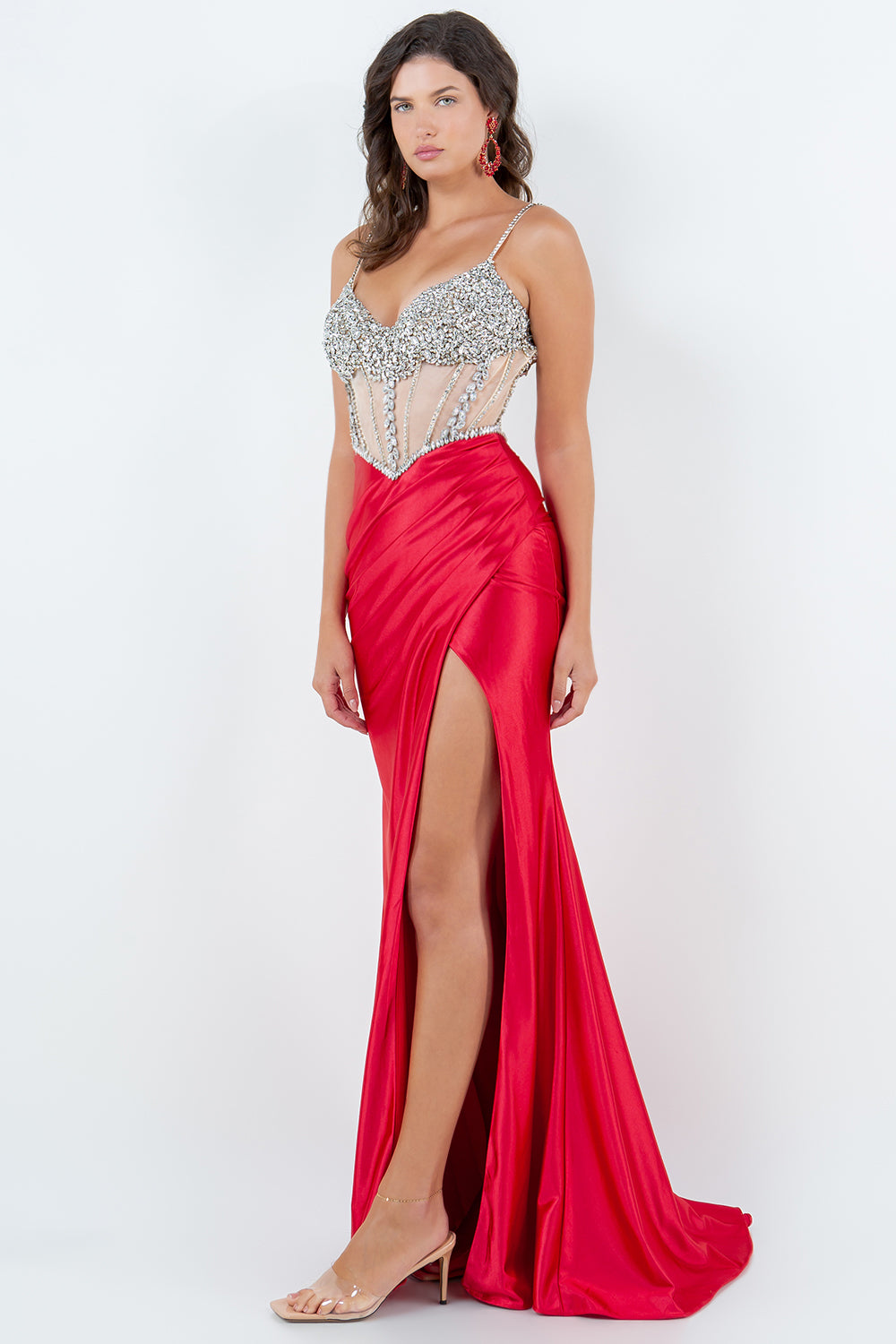 Crystal Rhinestone Corset Slit Gown - 8171J