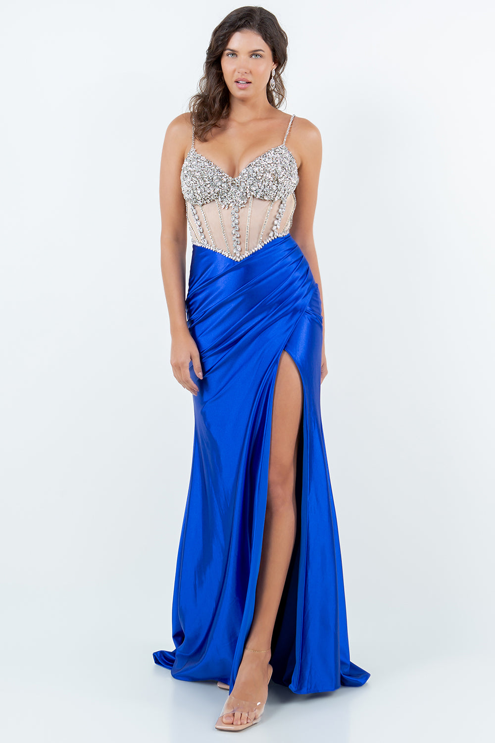Crystal Rhinestone Corset Slit Gown - 8171J