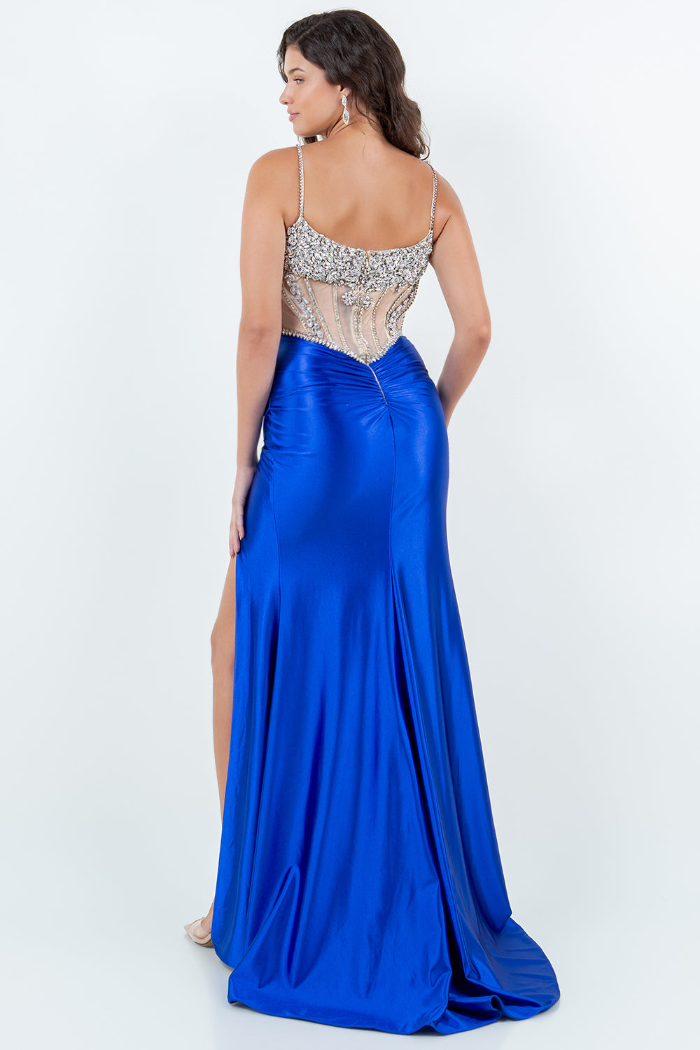 Crystal Rhinestone Corset Slit Gown - 8171J